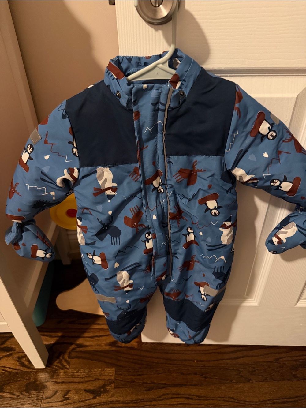 Blue Penguin-Print Kids One-Piece Snowsuit